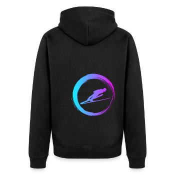 Sporty Hobby Leidenschaft Skispringen - Unisex Premium Bio Zip Hoodie - Schwarz - Hinten - Nico (187cm)