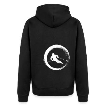 Sporty Hobby Leidenschaft Skifahren - Unisex Premium Bio Zip Hoodie - Schwarz - Hinten - Nico (187cm)