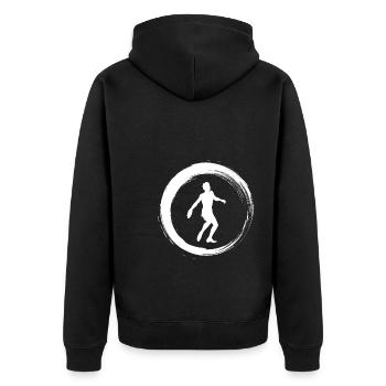 Sporty Hobby Leidenschaft Discus - Unisex Premium Bio Zip Hoodie - Schwarz - Hinten - Nico (187cm)