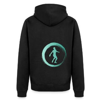 Sporty Hobby Leidenschaft Discus - Unisex Premium Bio Zip Hoodie - Schwarz - Hinten - Nico (187cm)