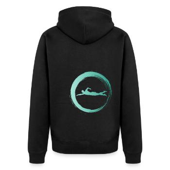 Sporty Hobby Leidenschaft Schwimmen - Unisex Premium Bio Zip Hoodie - Schwarz - Hinten - Nico (187cm)