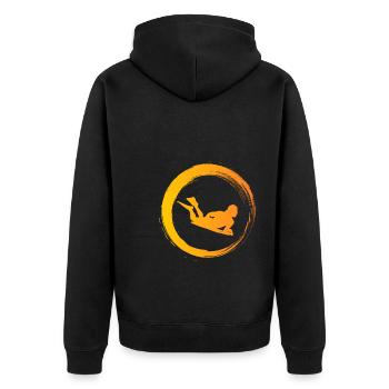 Sporty Hobby Leidenschaft Bodyboard - Unisex Premium Bio Zip Hoodie - Schwarz - Hinten - Nico (187cm)