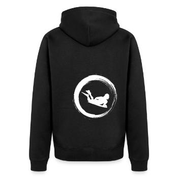Sporty Hobby Leidenschaft Bodyboard - Unisex Premium Bio Zip Hoodie - Schwarz - Hinten - Nico (187cm)