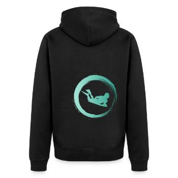 Sporty Hobby Leidenschaft Bodyboard - Unisex Premium Bio Zip Hoodie - Schwarz - Hinten - Nico (187cm)