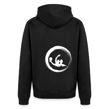 Sporty Hobby Leidenschaft Wasserball - Unisex Premium Bio Zip Hoodie - Schwarz - Hinten - Nico (187cm)