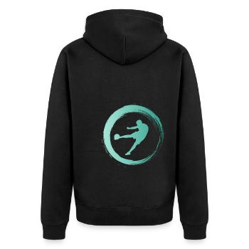Sporty Hobby Leidenschaft Fussball - Unisex Premium Bio Zip Hoodie - Schwarz - Hinten - Nico (187cm)