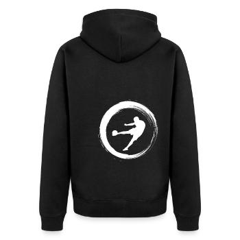 Sporty Hobby Leidenschaft Fussball - Unisex Premium Bio Zip Hoodie - Schwarz - Hinten - Nico (187cm)
