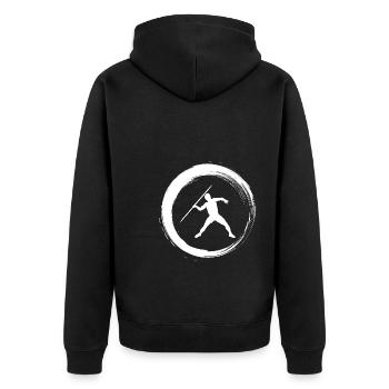 Sporty Hobby Leidenschaft Speerwurf - Unisex Premium Bio Zip Hoodie - Schwarz - Hinten - Nico (187cm)