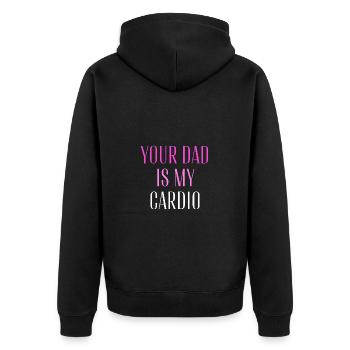 Dein Vater ist mein Cardio Funny Gym Sarkastic Spruch - Unisex Premium Bio Zip Hoodie - Schwarz - Hinten - Nico (187cm)