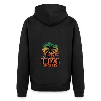 Ibiza 2025 Palmen - Unisex Premium Bio Zip Hoodie - Schwarz - Hinten - Nico (187cm)