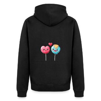 Lollipop Paar Liebe Herz Valentinstag - Unisex Premium Bio Zip Hoodie - Schwarz - Hinten - Nico (187cm)