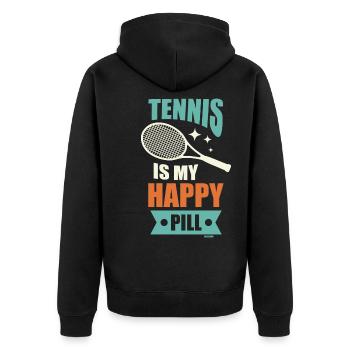 Tennis Is My Happy Pill - Unisex Premium Bio Zip Hoodie - Schwarz - Hinten - Nico (187cm)