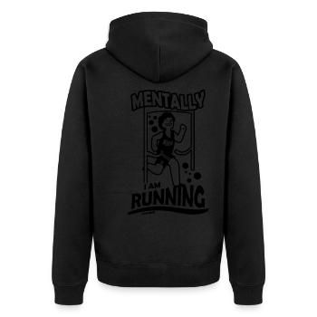 Laufen Joggen Sport Rennen Training Geschenk - Unisex Premium Bio Zip Hoodie - Schwarz - Hinten - Nico (187cm)