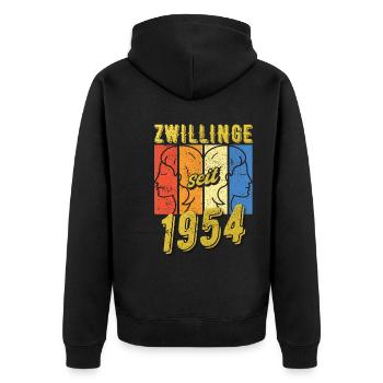 Zwillinge Sternzeichen 1954 Geschenk - Unisex Premium Bio Zip Hoodie - Schwarz - Hinten - Nico (187cm)
