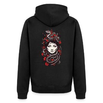 Japanische Tattoo Lady und Schlangen Vintage - Unisex Premium Bio Zip Hoodie - Schwarz - Hinten - Nico (187cm)