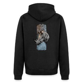 Majestic Titan: Rhino's Noble Stance - Unisex Premium Organic Zip Hoodie - black - Back - Nico (187cm)