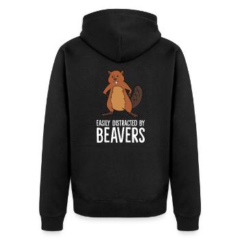 Biber - Easily distracted by beavers - Unisex Premium Bio Zip Hoodie - Schwarz - Hinten - Nico (187cm)