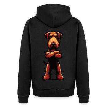 Airedale Terrier Airedales Airedaleliebhaber - Unisex Premium Bio Zip Hoodie - Schwarz - Hinten - Nico (187cm)