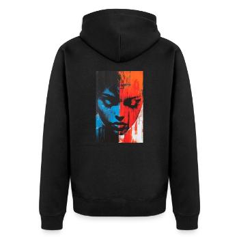 Abstract Woman Face in 2 Halves - Red Blue - Unisex Premium Organic Zip Hoodie - black - Back - Nico (187cm)
