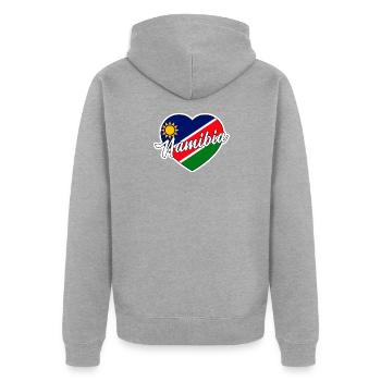 Namibia - Unisex Premium Organic Zip Hoodie - heather grey - Back - Nico (187cm)