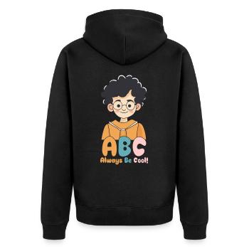 Schulkind ABC Junge Einschulung Allways be Call - Unisex Premium Bio Zip Hoodie - Schwarz - Hinten - Nico (187cm)