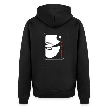 Logo weiß rot - Unisex Premium Bio Zip Hoodie - Schwarz - Hinten - Nico (187cm)
