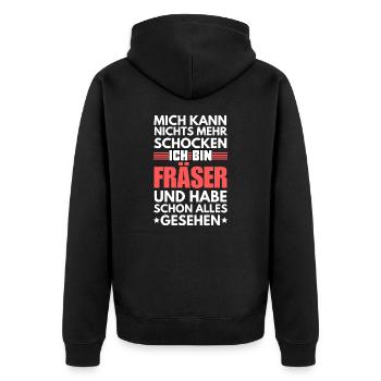 Nicht schockbarer Fräser - Unisex Premium Bio Zip Hoodie - Schwarz - Hinten - Nico (187cm)