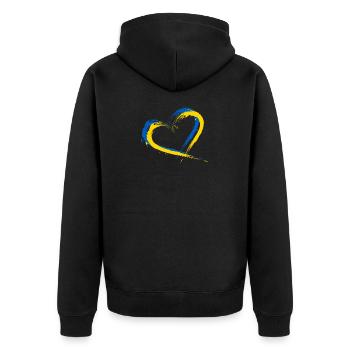 Herz Bürste Flagge der Ukraine Design Farbe Fahne - Unisex Premium Bio Zip Hoodie - Schwarz - Hinten - Nico (187cm)