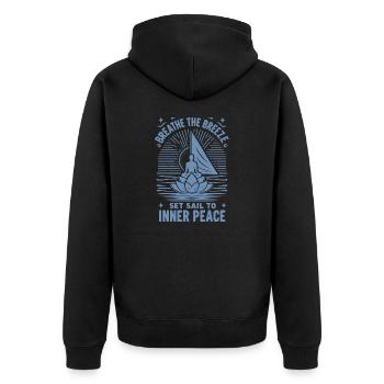 Segeln Yoga Durchatmen The Breeze Inner Peace - Unisex Premium Bio Zip Hoodie - Schwarz - Hinten - Nico (187cm)