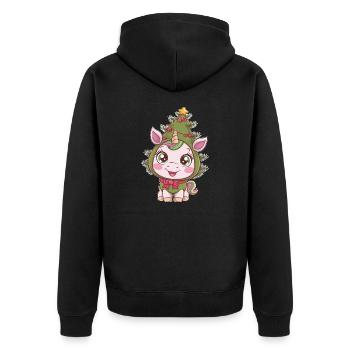 Lustiges Weihnachtsbaumkostüm der Weihnachtskatze - Unisex Premium Bio Zip Hoodie - Schwarz - Hinten - Nico (187cm)