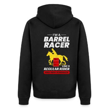 Barrel Racer Reiten Racing Rodeo Lustig - Unisex Premium Bio Zip Hoodie - Schwarz - Hinten - Nico (187cm)