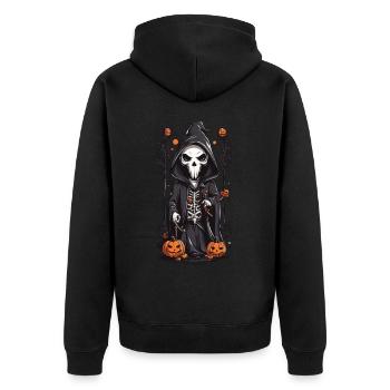 Creepy Halloween Grim Reaper Skeleton Design - Unisex Premium Organic Zip Hoodie - black - Back - Nico (187cm)
