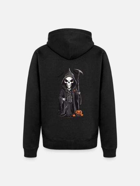 Cartone animato Grim Reaper Divertente Cartone Animato Design Mago - Felpa con cappuccio ecologica premium unisex - nero
