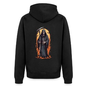 Ombre de la Faucheuse de minuit pour Halloween - Veste à capuche bio Premium Unisexe - noir - Dos - Nico (187cm)