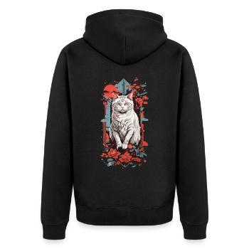 Popart Katzenliebe Retro Katzenkunstwerk Katze - Unisex Premium Bio Zip Hoodie - Schwarz - Hinten - Nico (187cm)