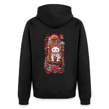 Japanische Glückskatze im Ukiyo-E Stil Katzen - Unisex Premium Bio Zip Hoodie - Schwarz - Hinten - Nico (187cm)