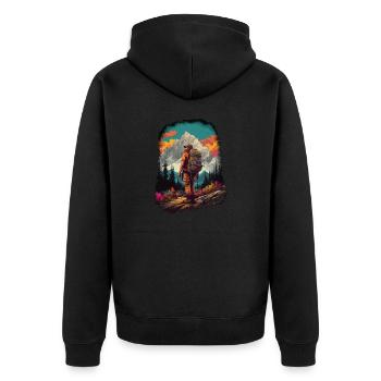 Wandern in den Bergen und frischer Bergluft - Unisex Premium Bio Zip Hoodie - Schwarz - Hinten - Nico (187cm)