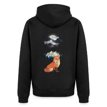 Fuchs Füchse Wald Natur Gebirge Berge - Unisex Premium Bio Zip Hoodie - Schwarz - Hinten - Nico (187cm)