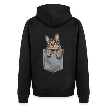 Amerikanische Kurzhaarkatze in der Tasche Geschenk - Unisex Premium Bio Zip Hoodie - Schwarz - Hinten - Nico (187cm)