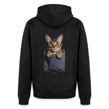 Exotische Kurzhaarkatze in der Tasche Geschenk - Unisex Premium Bio Zip Hoodie - Schwarz - Hinten - Nico (187cm)