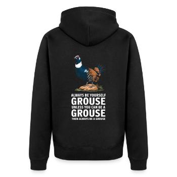 Auerhahn - Unisex Premium Bio Zip Hoodie - Schwarz - Hinten - Nico (187cm)