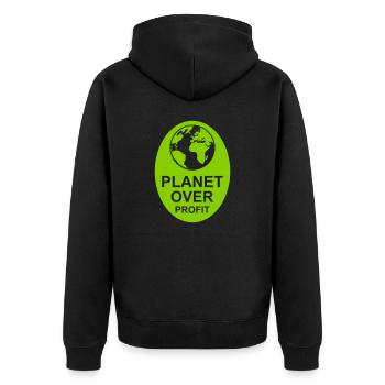 planet over profit Zitat - Unisex Premium Bio Zip Hoodie - Schwarz - Hinten - Nico (187cm)