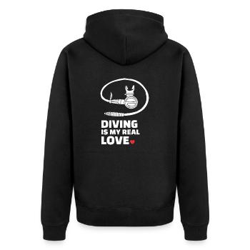 Ich Liebe Tauchen - Unisex Premium Bio Zip Hoodie - Schwarz - Hinten - Nico (187cm)