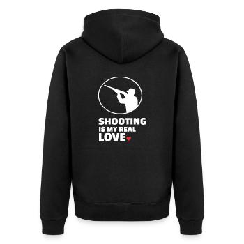 Ich Liebe Das Schießen - Unisex Premium Bio Zip Hoodie - Schwarz - Hinten - Nico (187cm)