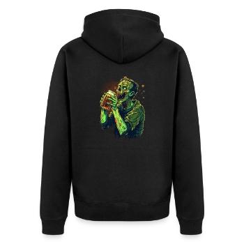 81CC6696 45EC 44B2 B0EA FED3BDA19EE4 - Unisex Premium Organic Zip Hoodie - black - Back - Nico (187cm)