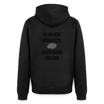 Spruch 6 - Unisex Premium Bio Zip Hoodie - Schwarz - Hinten - Nico (187cm)