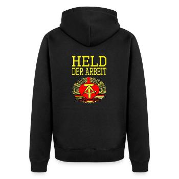 DDR Ossi lustiger Spruch - Unisex Premium Bio Zip Hoodie - Schwarz - Hinten - Nico (187cm)