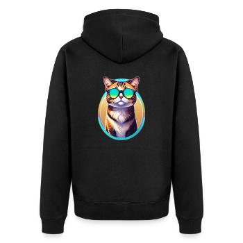 Spectacled cat - Unisex Premium Organic Zip Hoodie - black - Back - Nico (187cm)