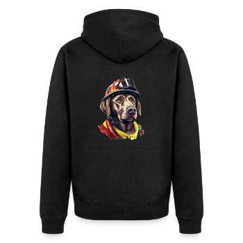 Labrador Feuerwehr Feuerwehrmann Hund - Unisex Premium Bio Zip Hoodie - Schwarz - Hinten - Nico (187cm)