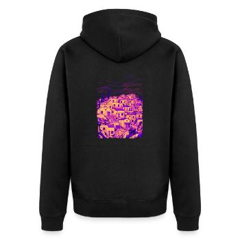 Minimalistisches griechisches Dorf - Unisex Premium Bio Zip Hoodie - Schwarz - Hinten - Nico (187cm)